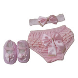 Kit Calcinha Bunda Rica Bebê Tapa Fralda Tiara E Sapatinho