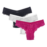 Kit Calcinha Cintura Alta Em Renda Tipo Tanga