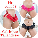 Kit Calcinha Sexy Fio Dental Tailandesa Tanga Renda Abertura