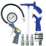 Kit Calibrador Inflador Pneu Bico Passar Ar Engate Rápido