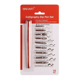 Kit Caligrafia Cabo E Penas Sinoart 10 Pecas Sft0239 Cor Da