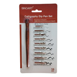 Kit Caligrafia Sinoart Dip Pen Set 9 Penas Cabo De Madeira