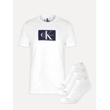 Kit Calvin Klein Jeans Camiseta Dark Block E Meia Branca