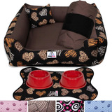 Kit Cama Caminha 4 Peças Para Cachorro Tamanho M 60x60 Cor Coração Safari