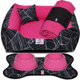 Kit Cama Caminha 4 Peças Para Cachorro Tamanho M 60x60 Cor Folha Black Pink