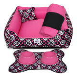 Kit Cama Caminha 4 Peças Para Cachorro Tamanho M 60x60 Cor Geométrico Pink