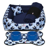 Kit Cama Caminha Pet 4 Peças Cachorro Tamanho M 60x60 Cor Panda Blue