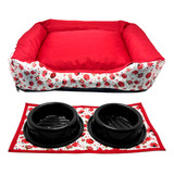 Kit Cama Pet Cachorro 50x45cm Zíper Lavável Comedouro Tapete