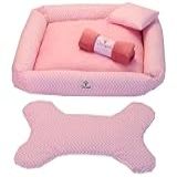 Kit Cama Pet Cachorro Ou Gato Chevron Rosa Tam M 04 Peças