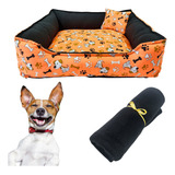 Kit Cama Pet Cachorro Quadrada Estampada P Com Manta Soft