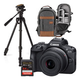 Kit Câmera Canon R100 4k Lente 18 45mm   Tripé Bolsa Cartão