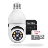 Kit Câmera Segurança Lampada Espiã C Cartão Micro Sd 64gb