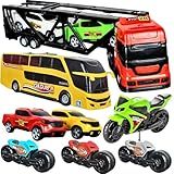 Kit Caminhão De Brinquedo 7 Pçs Carrinhos Onibus Moto Miniaturas