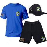 Kit Camisa Brasil Azul Bermuda Moletom