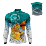 Kit Camisa Camiseta De Pesca Uv50 Dry Sk 46 bandana