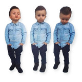 Kit Camisa Jeans Estilosa Calça Jeans Colorida Bebê Menino