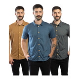 Kit Camisa Masculina Manga Curta Malha Eco Estonada Slim 04
