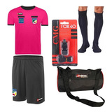 Kit Camisa Rosa Arbitro Futebol Short Meião 2 Brinde