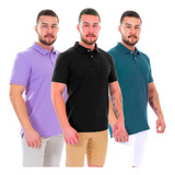 Kit Camisas Polo Piquet Masculino Hosten Slim 3 Unidades