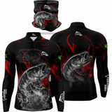 Kit Camiseta Bandana De Pesca Com Proteçao Traíra Vermelha