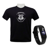 Kit Camiseta Brasão Hogwarts Hp relógio Dig Adulto infantil