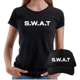 Kit Camiseta Feminina Fbi Police Swat Eua Baby Look Boné