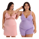 Kit Camisola Baby Doll Plus Size Amamentação Maternidade