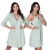 Kit Camisola De Amamentação Com Robe Gestante Maternidade Pós Parto Verde Théos G 