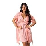 Kit Camisola E Robe Amamentação Feminino Gestante Para Amamentar Kit Pijama -Rosa- GG-