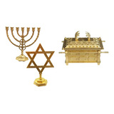 Kit Candelabro Menorah 25cm Arca Da Aliança E Estrela Davi