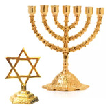 Kit Candelabro Menorah 7 Velas Escama Estrela Davi