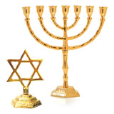 Kit Candelabro Menorah 7 Velas Tradicional Estrela Davi
