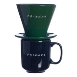 Kit Caneca 300 Ml Coador Café Friends Cerâmica