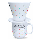 Kit Caneca C Coador Café Chá Frases Decoradas Em Porcelana