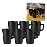 Kit Canecas De Café Vidro Barcelona 130ml Preto Retrô 6 Pçs