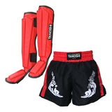 Kit Caneleira E Shorts Trng Vermelho Muaythai Sanda Kick Mma