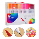 Kit Caneta Brush Pen 60 Cores Duas Pontas Pincel Lettering