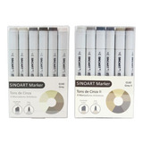 Kit Caneta Marcador Tipo Copic Ponta Dupla 12 Tons De Cinza
