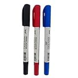 Kit Caneta Marcadora Multiuso Ponta Dupla Blister Com Três Cores Azul Vermelho Preto
