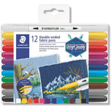 Kit Caneta Para Tecido Staedtler Ponta Dupla 12 Cores