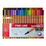 Kit Canetas Fineliner Coloridas Ponta Fina 0-4mm Para Desenho E Escrita Com Tintas Vibrantes- Secagem Rápida- Ergonômicas- Linha Premium -48-