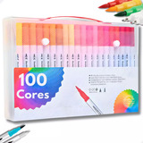 Kit Canetas Ponta Dupla 100 Cores Desenho Pintura E Colorir