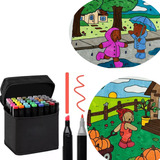 Kit Canetinhas Ponta Dupla Coloridas Estojo 36 Cores Escolar