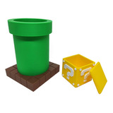 Kit Cano E Cubo Porta Objetos Caneta 3d Mario Gamer Mesa