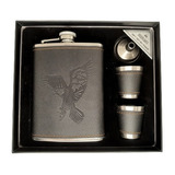 Kit Cantil De Bolso Couro Aguia2 Copos E Um Funil Cor Preto