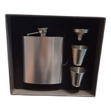 Kit Cantil De Bolso Inox 200ml Funil 2 Copinhos Dosador