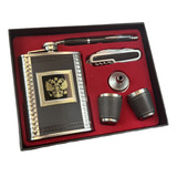 Kit Cantil De Bolso Inox Para Bebidas Com 6 Pcs Copo Caneta