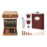 Kit Cantil De Bolso Whisky Jogo De Xadrez Maleta Presente