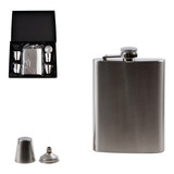 Kit Cantil Inox Porta Bebida Bolso Com 4 Copos 1 Funil