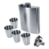 Kit Cantil Inox Whisky Frasco 270ml Funil 4 Copos Jack Pr